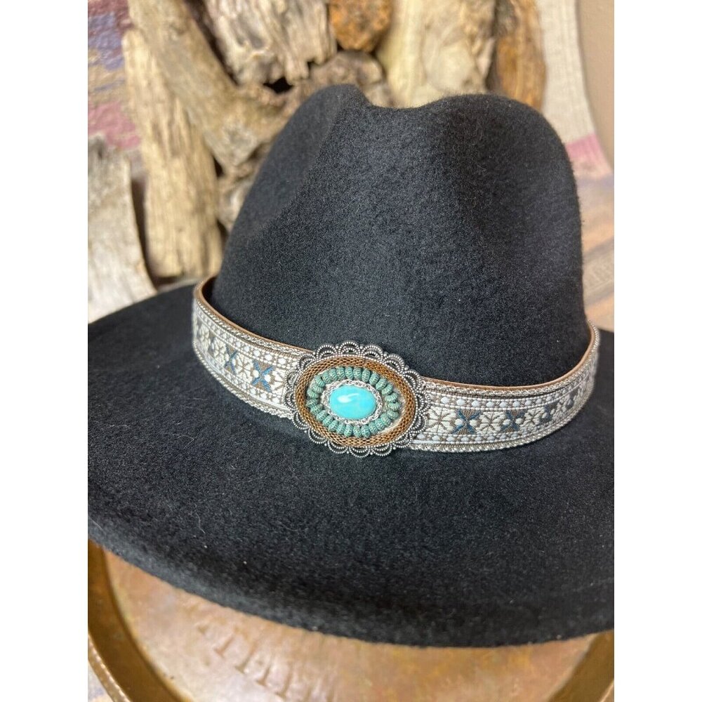Fancy Ribbon Hat band Hatband Mens Womens SIlver Brown Turquoise Beaded Beaded